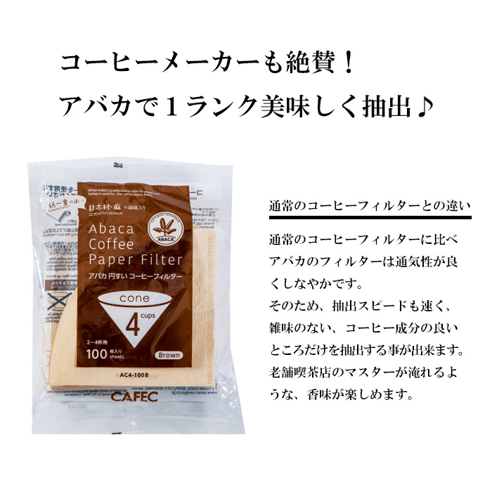 アバカ円すいコーヒーフィルター2～4杯用（100枚入）茶色