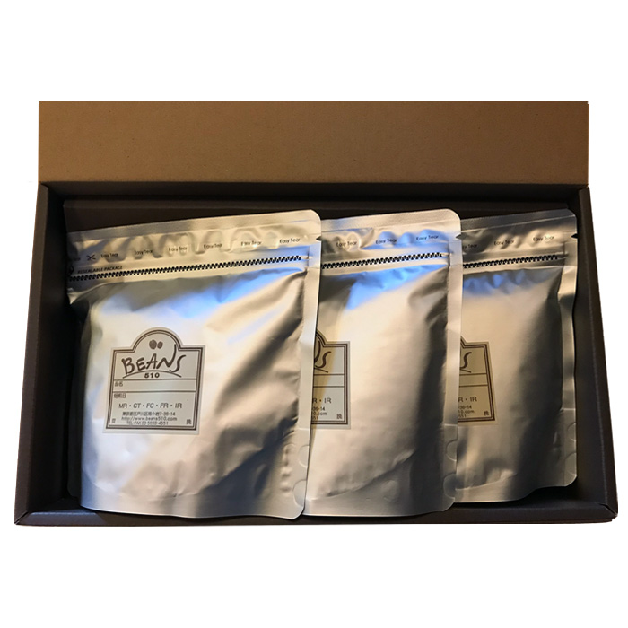 コーヒーギフト-３B（３種選択）バルブ・チャック付きスタンド袋の３箱ギフト